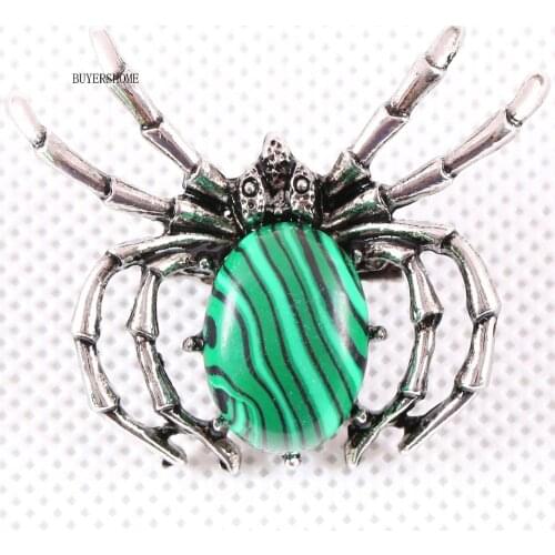 40x33MM Spider Brooch Natural Stone Green Malachite Bead Pendant For Men Women Jewelry Gift 1Pcs K710