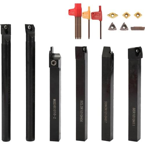 10mm 6PCS DIY Hard Alloy With Carbide Insert Wrench Shank Lathe Holder Boring Bar CNC Tools Set Turning Tool