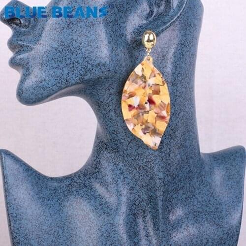 Acrylic Leaves Earrings Boho Earring For women earrings plant yellow Fashion Geometric leaf Dangle Drop Earings Resin statement