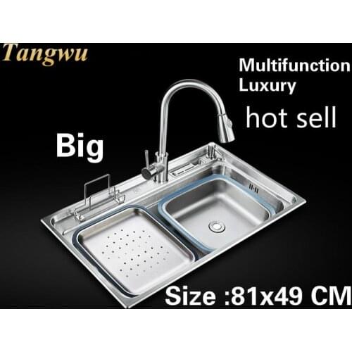 Free shipping Apartment luxury kitchen single trough sink 304 stainless steel multifunction do the dishes hot sell 810x490 MM