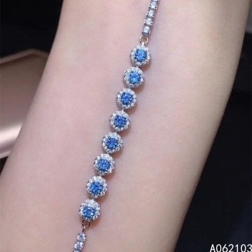 KJJEAXCMY fine jewelry 925 sterling silver inlaid natural Blue Topaz Womens lovely popular round gem hand bracelet support test