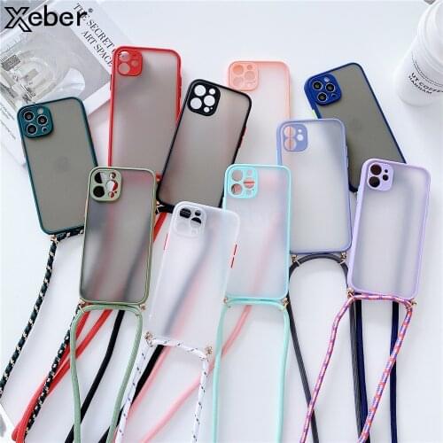 Clear Matte Chain Necklace Phone Case Cover With Lanyard Strap Cord For iPhone 6 7 8 Plus X XS XR 12Pro 12 Mini 11 Pro MAX SE 2