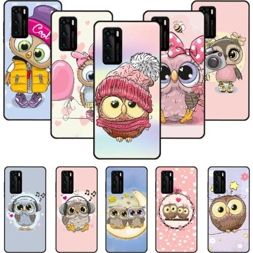 Phone Case For Huawei P20 P30 P40 P Smart Z + P10 Mate 30 10 20 Lite Pro Black Cover Hoesjes Fashion Etui Trend Coque Cute owls
