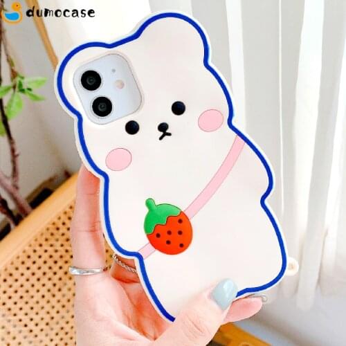 Case for Xiaomi Mi 11 10 9 8 Pro Redmi Note 7 8 Pro Poco F3 Relieve Stress Cute Cartoon 3D Bear Strawberry Backpack Soft Cover