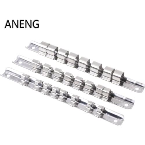 ANENG Socket Rack Holder 1/4" 3/8" 1/2" with 16 Clips On Rail Tool Organizer Storage