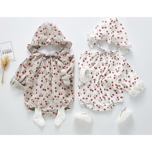 Cherry printing pattern romper newborn baby girls clothes Spring autumn long sleeve toddler bodysuit kids jumpsuit outfits child