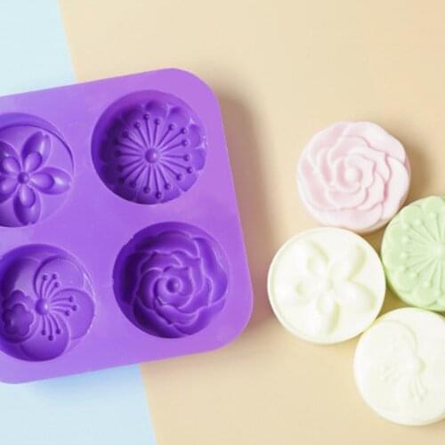 4PCS Round Flower Designed Essential Oil Soap Candle Silicone Mold DIY Birthday Gift Handmde Making Decorating