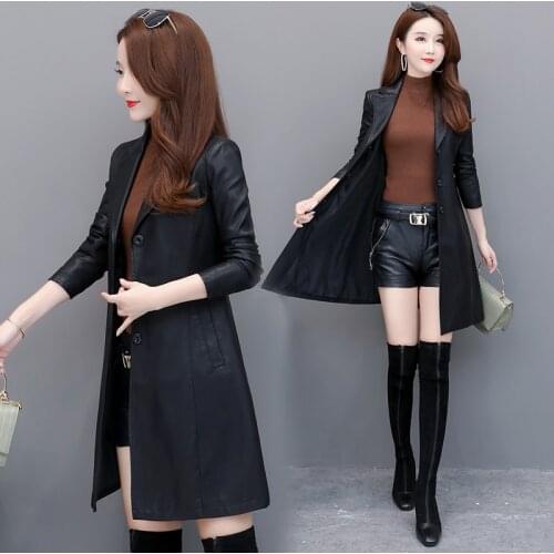 Autumn New girl Leather Jacket Long Womens Leather Coat slim Fashion punk Female Motorcycle Clothing faux leather coat spring