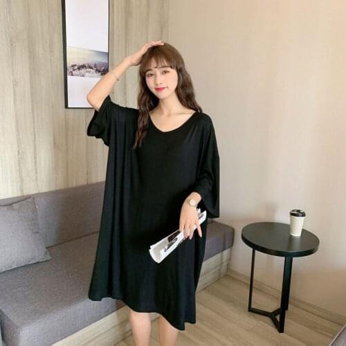Summer Modal Nightgown Women Nightdress Sleepwear Soild Loose Casual Night V Neck Dress Female Nighties Homewear Nightshirt