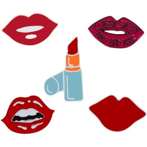 Fashion Lips Lipsticks Icons Badges Women Make up in Brooches Decoration for Women Dress Clothes Girl Corsage Jewelry Gifts