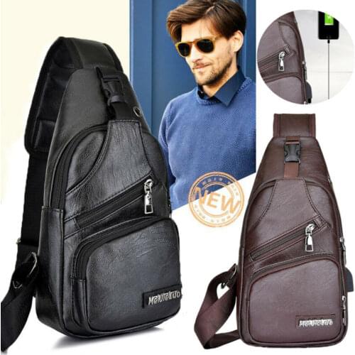 Mens Leather Chest Sling Packs Shoulder Cross Body Bag Cycle Day Packs Satchel