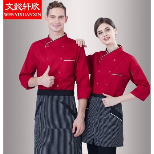 Adult Chef Jacket Long-sleeved Male Restaurant Kitchen Uniform Men and Women Kitchen Uniform Plus Size Cooker Wear B-6395