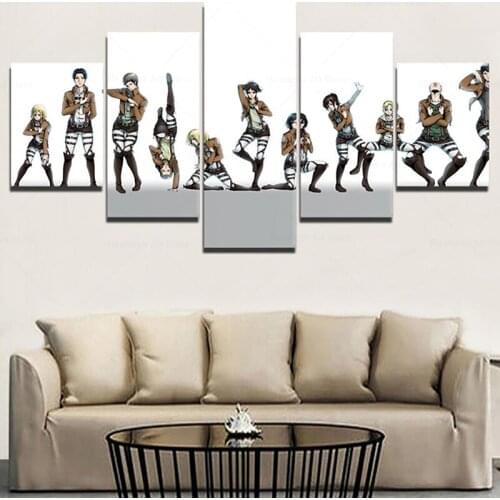 Wall Art Prints Pictures Home Modular Poster 5 Pieces Attack On Titan Anime HD Modern Painting On Canvas Living Room Decoration