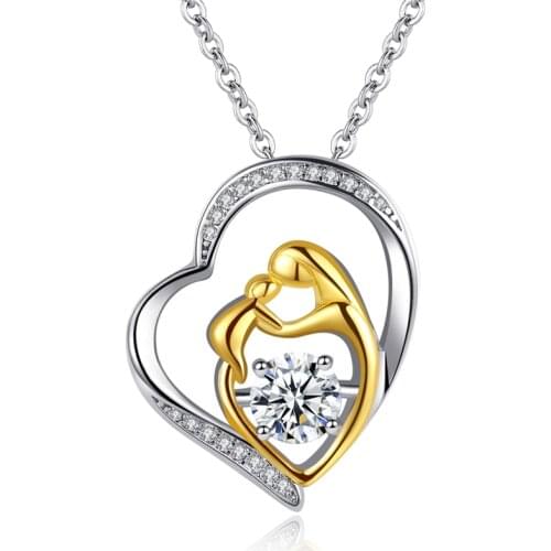 Mother Baby Heart Charm Pendant Necklaces for Mom Daughter Son Family Love Micro Inlaid 4A Crystal Zircon Necklace Birthday Gift