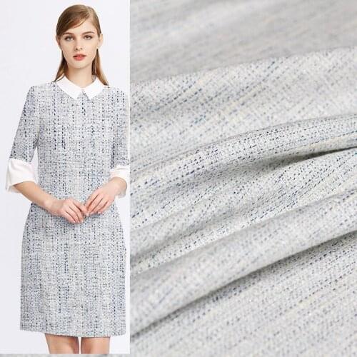 Pearlsilk Blue White Silver Line Wool Tweed Fabrics Garment Materials Autumn Jacket Suit The Sewing Cloth Freeshipping