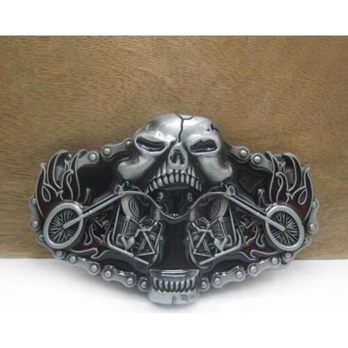 BuckleClub zinc alloy western skull motor belt buckle jeans belt buckle FP-03647 pewter finish 4cm width loop