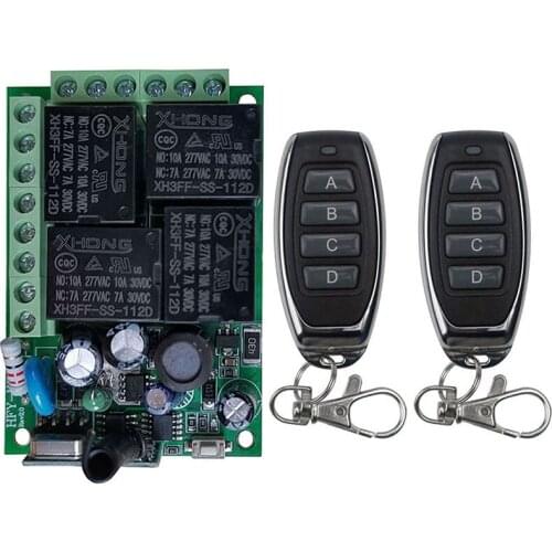 AC110V 220V 4CH Wireless RF Remote Control Light Switch 10A Relay Output Radio Receiver Module+Transmitter garage door opener