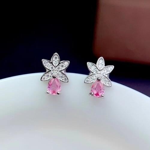 CoLife Jewelry Natural Reddish Sapphire Earrings for Daily Wear 3mm*4mm Pink Sapphire Stud Earrings 925 Silver Sapphire Jewelry