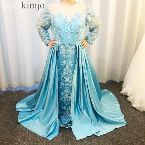 SuperKimJo Detachable Skirt Blue Evening Dresses 2020 Lace Applique Elegant Evening Gown Vestidos De Festa Longo