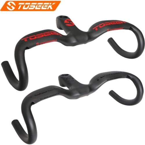 TOSEEK Full UD Carbon Bicycle Integrated Handlebar With Stem Bike Road Parts Cycling Bent Bar Matte Red Black