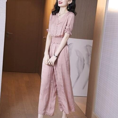 2-piece Ladys Suit Female Summer Two-piece Suit 2021 New Fashion Chiffon Shirt Thin Wide-leg Pants Two-piece Suit Female