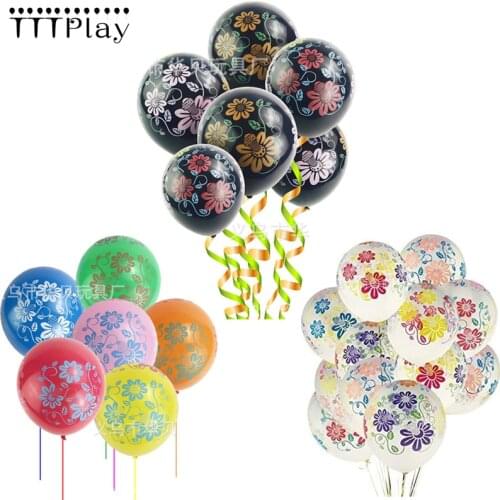 10pcs/lot 12inch Clear Black Flowers Latex Balloons Inflatable Flower Air Balls Happy Birthday Wedding Party Decoration Supplies