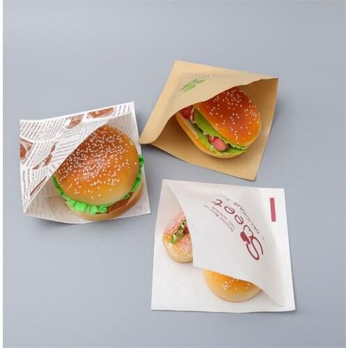 15x15cm Square L Type Open Top Kraft Paper Bag Fries Bread Sandwich Paper For Bread Food Packaging Baking Party Bag 50pcs/lot