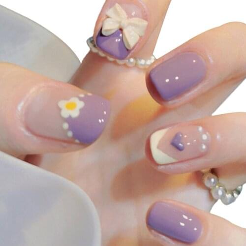 24pcs Pearl Inlaid Nail Patch Glue Type Removable Short Paragraph Fashion Manicure Save Time False Nail Patch @ME