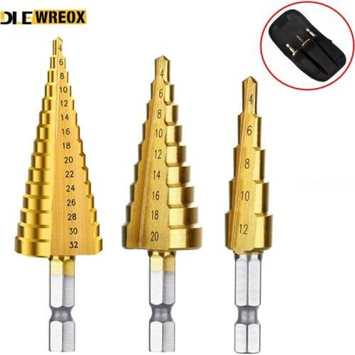 3Pcs/Set 4-12 4-20 4-32MM large Drill-Bit Set Accessories Hole-Cutter Power-Tools Step-Cone Hex-Tapered-Drill Titanium-Coated