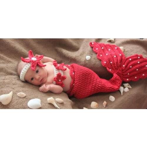 Free shipping,Baby Headband+strapless+Tail Costume 3pcs Crochet Photo Prop Mermaid set 0-1M OR 3-4month