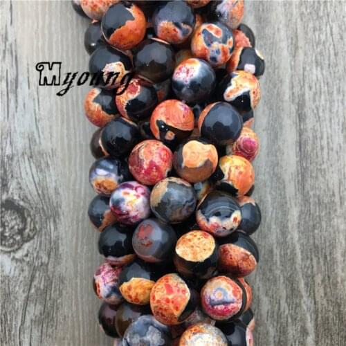 Bohemian Faceted Black And Orange Fire Agates Beads, Round Agates Loose Beads, Hot Sale Bracelet Making Accessories, MY1634
