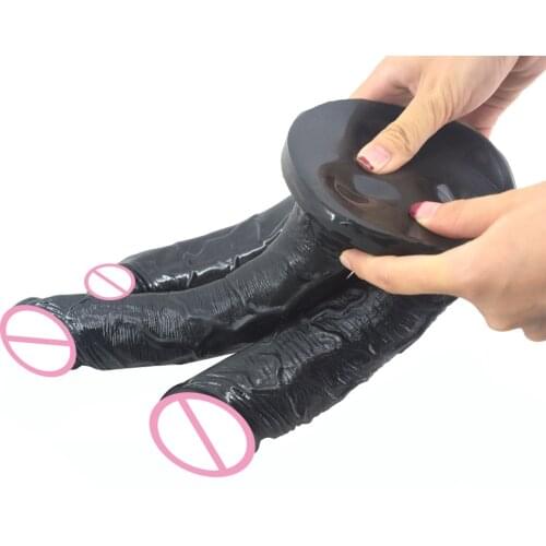 FAAK 3 Head Dildos Together Penis Realistic Big Dick Anal Plug Vagina Stimulate Anus Massage Lesbian Flirt Lesbian Sex Toy