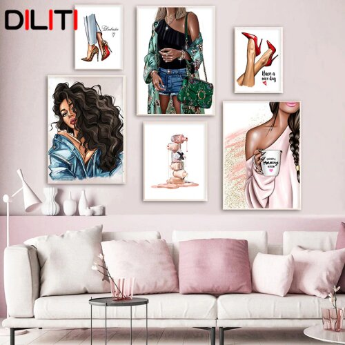 Fashion Girl High Heels Nordic Posters and Prints Art Handbag Nail Polish Canvas Painting for Living Room Wall Pictures Decor