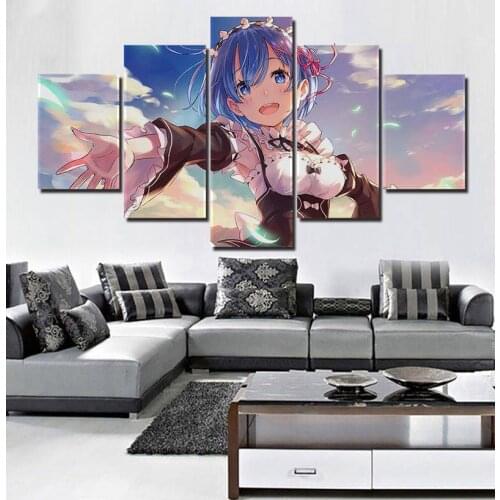 Unframed 5 Panel Re Zero Anime Role Manga Pictures Wall Art Home Decor Posters Canvas Paintings Decorative for Kids' Living Room