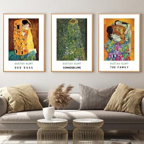Classic Symbolist Artist Gustav Klimt Kiss Abstract Oil Painting Canvas Prints Exhibition Poster Gallery Wall Art Pictures Decor