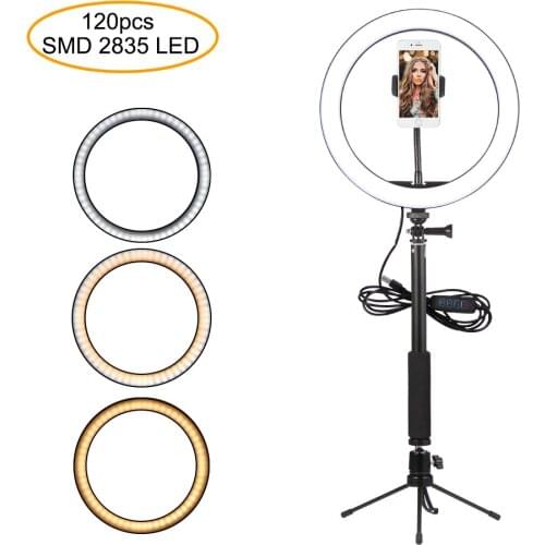 Ring Light Tripod Camera Ring Fill Light Three Phone Clips Photography Led Ring Fill Lamp With Selfie Pole Adjustable For Live