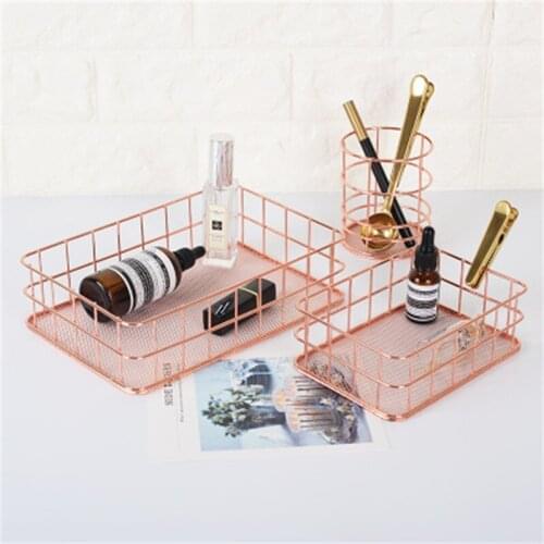 Nordic style rose gold storage basket iron storage basket ins desktop finishing fruit storage basket
