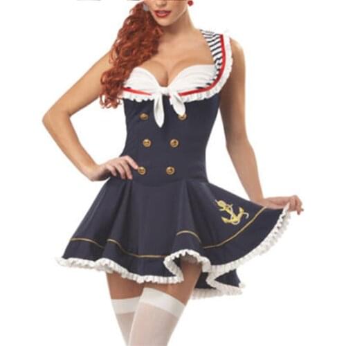 Sailor Navy Suit Sexy Nautical Costume Halloween uniform Blue Dress For Women Included Skirt And Hat