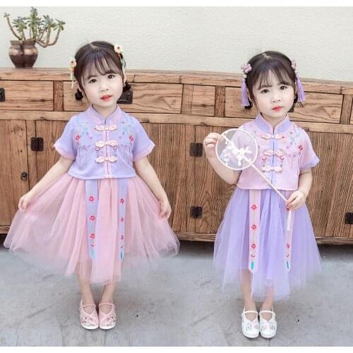 Summer Dresses For Girls Chinese Style Tutu Cheongsam Elegant Dresses Chinese Qipao Dress For Baby Girl Children Party Clothing