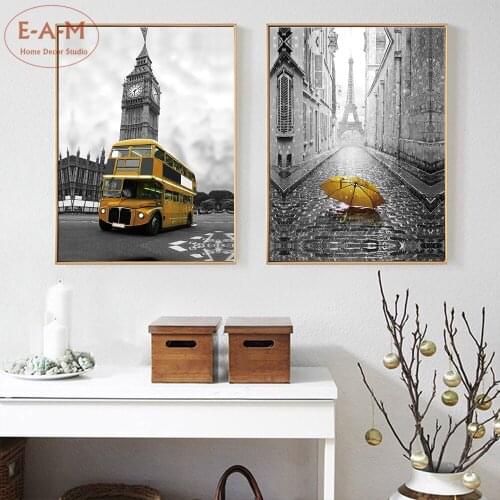 London Bus Umbrella Cotton Canvas Art Print Painting Poster Wall Pictures Home Decoration Wall Decor No Frame -C