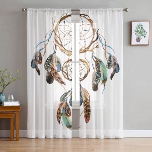 Dream Catcher Feather Art Culture Tulle Curtains for Living Room Bedroom Modern Kitchen Sheer Curtains for Voile Curtain