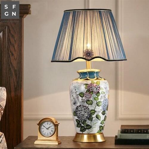Copper table lamp bedside lamp Jingdezhen ceramic lamp generous luxury table lamps for living room decorated Bedroom led lamps