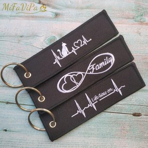 MiFaViPa 3 PCs Life Goes On Keychain Embroidery Heartbeats Porte Clef Fashion Trinkets Gift Motorcycle Car Llavero Key Ring