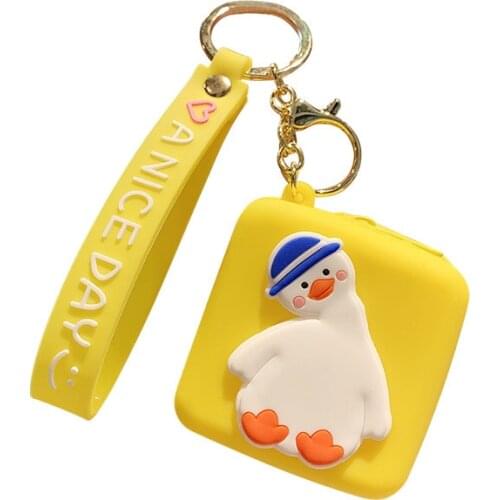 Kawaii Cartoon Duck Keychain Cute Data Cable Storage Bag Fashion Animal Pendant Female Accessories Childrens Gifts