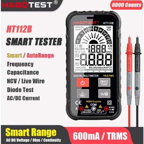 6000 Counts SMARTPHHONE TYPE MULTIMETER AC/DC Voltage Meter Flashlight Back Light Large Screen Professional HABOTEST HT112B