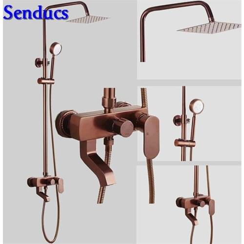 Senducs Space Aluminum Bathroom Shower Set Fashion Rose Gold Bathroom Shower System with Quality Aluminum Shower Faucet