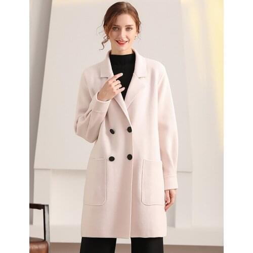 New Fashion Double-Breasted Coat Winter Women Long Velvet Knitted Double-Sided Woollen Womens Jacket