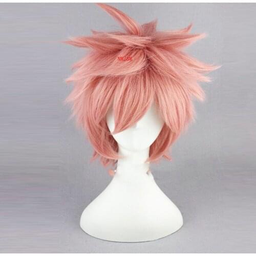 Fairy Tail Natsu Dragneel wig 30cm Short Straight Wig for Man Women Unisex Costume Cosplay Wig Pink Hollween Christmas Party