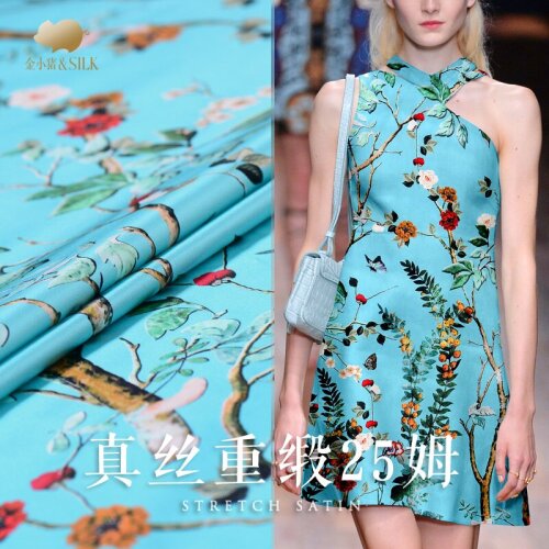 Digital printing 25 mm heavy silk fabric high - end cheongsam silk satin fabric natural silk fabric wholesale silk cloth