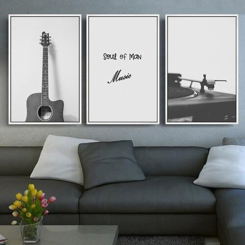 Retro Guitar Prints & Canvas Posters Old Fashioned Vinyl Turntable Wall Art Print Painting Decorative Picture for Living Room